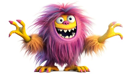 Monster with pink fur and a friendly crazy face poster for child room Generative AI