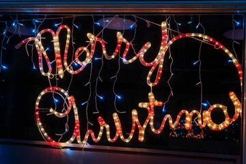 Colorful rope light in spelling out the words Merry Christmas