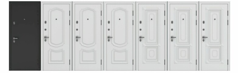 Illustration of line up doors isolated on white background