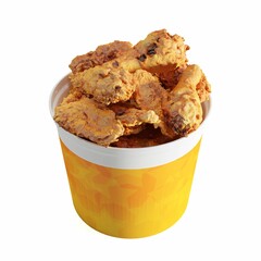 3d fried chicken bucket isolated on a white background.