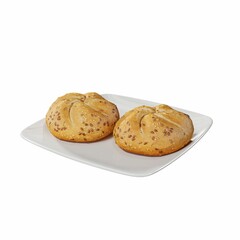 3d rolls with seeds on a plate isolated on a white background.