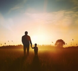 parent and child at sunset