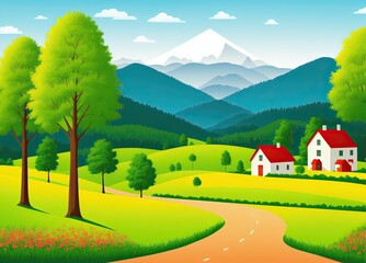 Simple landscapes illustration, Generative AI