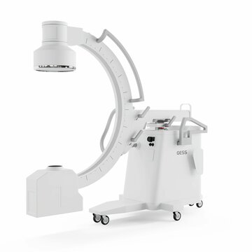 3d model of a C-Arm machine isolated on a white background.