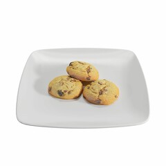 3d illustration of cookies on a white plate isolated on a white background