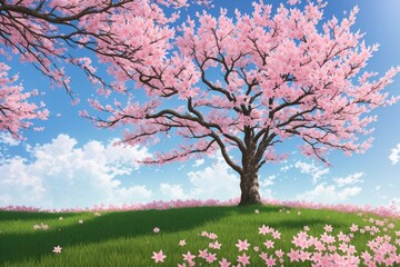 Spring time in nature with blooming tree. Blossoming cherry sakura tree, generative ai
