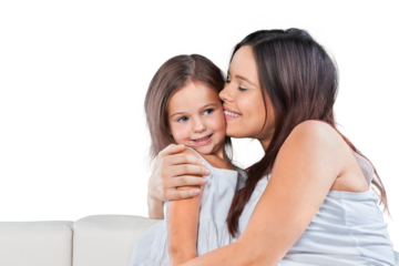 Happy Mother and daughter hugging on white