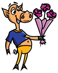 elegant cartoon pig with flowers