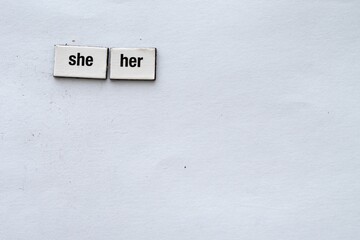 She - her pronouns on white background