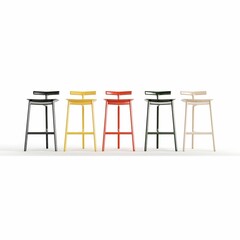 3D illustration of a row of colorful chairs isolated on a white background