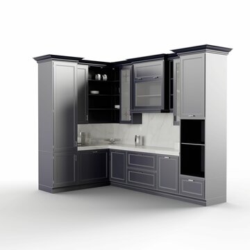 Gray kitchen furniture on the white background