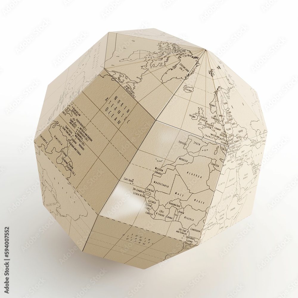 Poster 3d illustration of a paper globe isolated on a white background