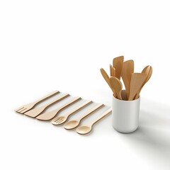 3d illustration of a set of wooden spoons isolated on a white background