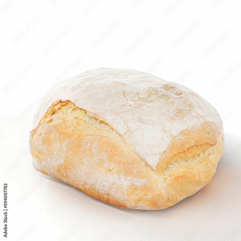 Canvas Prints 3D illustration of a freshly baked delicious bread on a white background