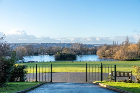 The view towards the boating lake at Saltwell Park - a public park in Gateshead, UK