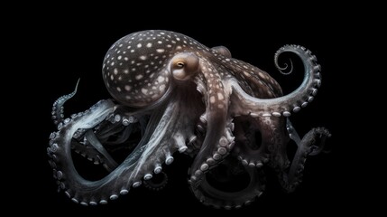 Obraz premium Octopus on black background - Generative AI