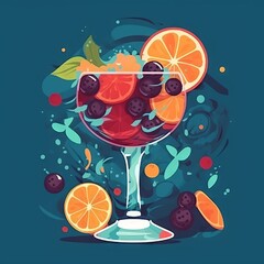 flat illustration of a Cocktail, perfect for instagram post. Generative ai. 