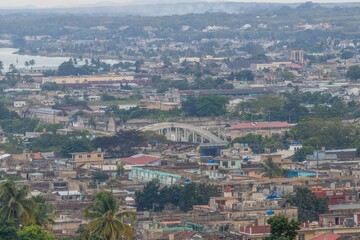 Fototapeta na wymiar Aerial view of Matanzas downtown on a gloomy day, Cuba