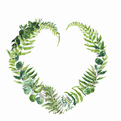 Fototapeta premium Heart frame with green leafs. Perfect for card design