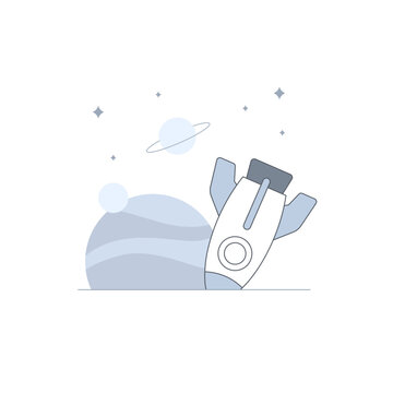 Rocket spaceship fail landing at space planet for something went wrong error message empty state illustration