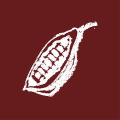 Vector Cocoa bean icon. Hand drawn sketch Cacao beans. Leaves of Cocoa bean isolated. Sign of Bean to bar cacao. Organic product doodle for cafe, shop, menu. Plant part for label, logo, sign, symbol.
