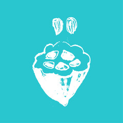 Vector Cocoa bean icon. Hand drawn sketch Cacao beans. Leaves of Cocoa bean isolated. Sign of Bean to bar cacao. Organic product doodle for cafe, shop, menu. Plant part for label, logo, sign, symbol.