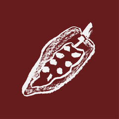 Vector Cocoa bean icon. Hand drawn sketch Cacao beans. Leaves of Cocoa bean isolated. Sign of Bean to bar cacao. Organic product doodle for cafe, shop, menu. Plant part for label, logo, sign, symbol.