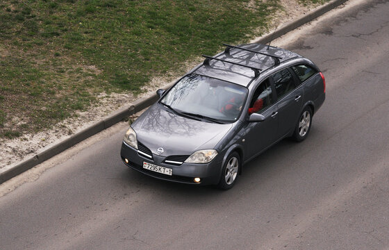Belarus, Minsk-13.04.2023: Nissan Almera on the city street.
