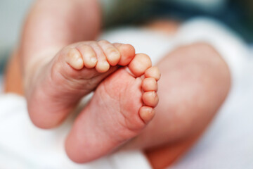 baby feet close up on white background