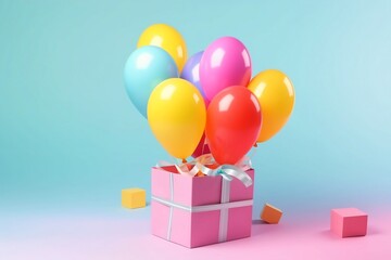 gifts and balloons on pastel colorful background. generative ai
