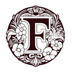 Obraz premium letter F Floral monogram. Vintage ornament initial Alphabet spiral style.