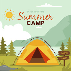 Summer camp illustration landing page concept. Illustration for website, landing page, mobile app, poster and banner. Trendy flat vector illustration