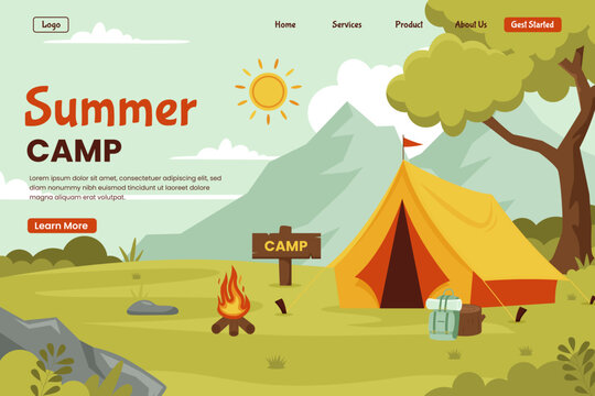 Summer camp illustration landing page concept. Illustration for website, landing page, mobile app, poster and banner. Trendy flat vector illustration