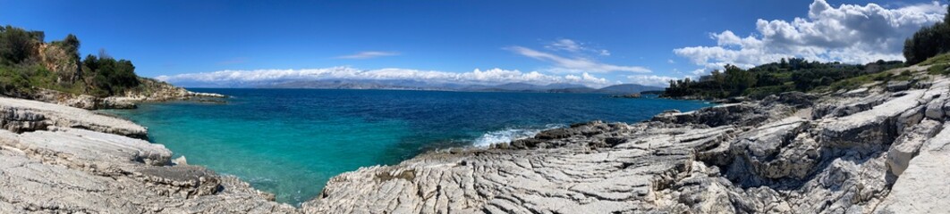 Kassiopi, Corfu island, Greece- Panoramic view of a beautiful beach in the North.