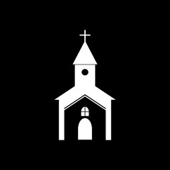 Church with cross isolated icon isolated on black background 