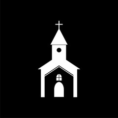 Church with cross isolated icon isolated on black background 