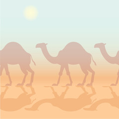 Camels caravan seamless pattern