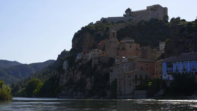 Beautiful view of the traditional buildings of Miravet in Spain