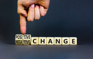 Positive or negative change symbol. Concept word Positive change Negative change on wooden cubes....