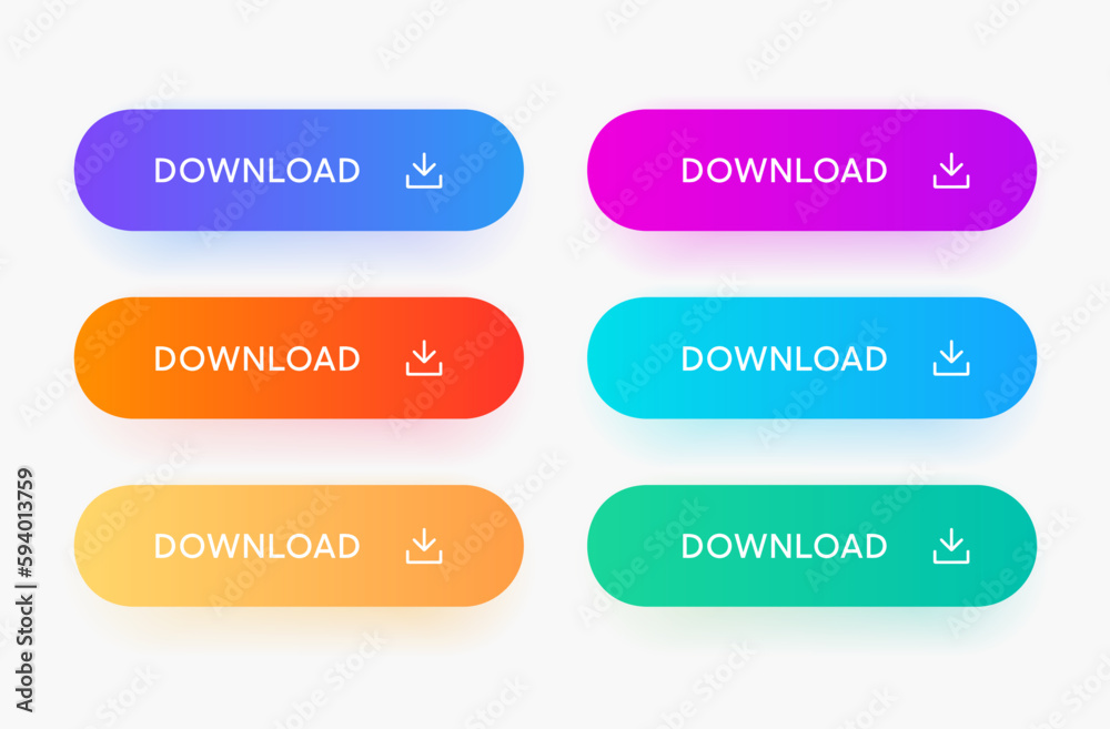 Poster 3D download button icon. Upload icon. Down arrow bottom side symbol. Click here button. Save cloud icon push button for UI UX, website, mobile application.