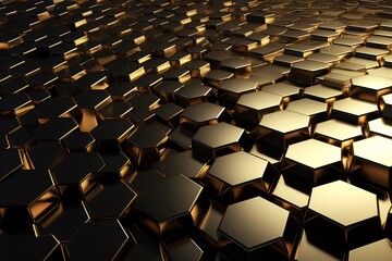Fototapeta premium Futuristic gold hexagonal texture background 3D rendering. Generative AI