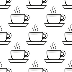 Seamless vector hand drawn pattern with cups of coffee or tea