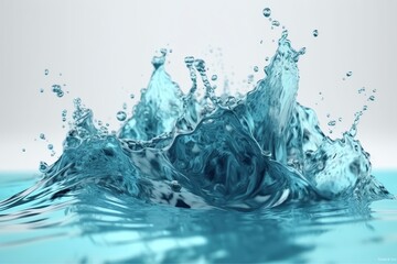 Fototapeta na wymiar Clear blue water 3D render with white splash. Generative AI