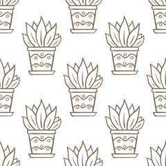 Seamless vector hand drawn pattern with flower pots