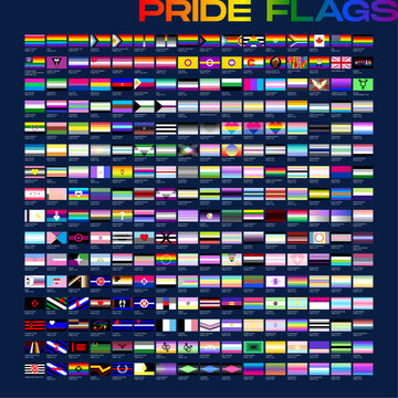 LGBT sexual identity pride flags gender collection. Flag of gay, lesbian, transgender, bisexual. Vector Illustration
