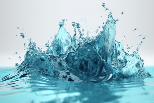 Clear blue water 3D render with white splash. Generative AI