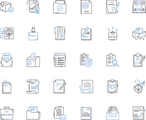 Portfolios and sheets line icons collection. Display, Showcase, Storage, Organization, Presentation, Portfolio, Folder vector and linear illustration. Sheet,Protector,Archival outline signs set