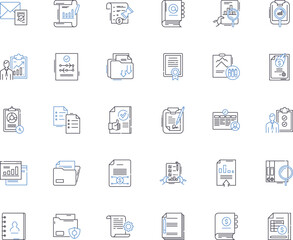 Documents line icons collection. Paperwork, Records, Contracts, Invoices, Resumes, Forms, Certificates vector and linear illustration. Proposals,Agreements,Reports outline signs set