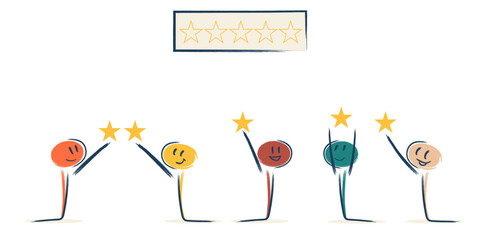 characters evaluate service, work. give an estimate at the end from 1 to 5 stars