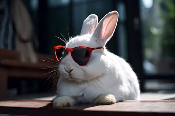 White rabbit with style sunglases